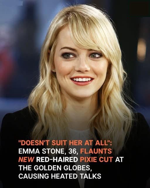 Unflattering’: Emma Stone, 36, Shows Off New Pixie Cut at the Golden Globes, Sparking Talks